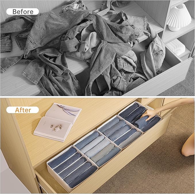 4 Packs Jeans Drawer Organizers for Clothing,5 Grids Compartment Wardrobe clothes organizer,Fabric Washable Closet Organizers