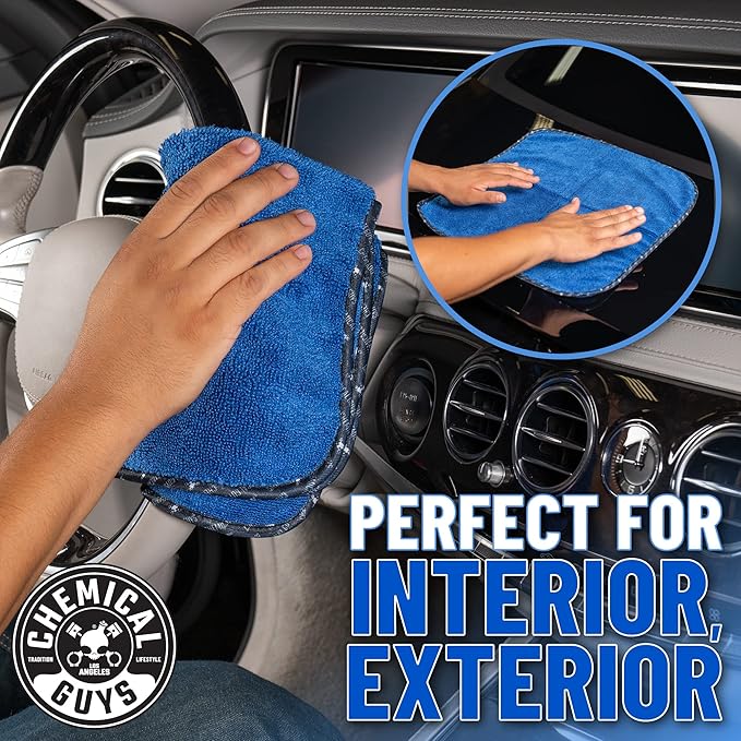 Chemical Guys Professional Grade Premium Microfiber Towels for Cars, Blue, 16" x 16", Ultra-Soft and Scratch-Free Car Detaili