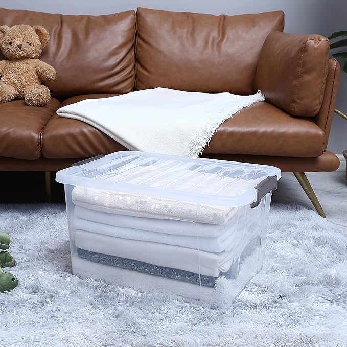 Citylife 44.4 QT Plastic Storage Bins with Latching Lids Stackable Storage Containers for Organizing Large Clear Storage Box 