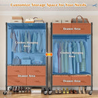 Raybee Clothes Rack Heavy Duty Clothing Rack with Rolling Wheels & 4 Drawers, Clothing Racks for Hanging Clothes with Drawers