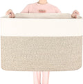 MINTWOOD Design 112L Extra Large Blanket Basket Holder Living Room, 25"x17"x16" Rectangle Rope Woven Storage Basket with Hand