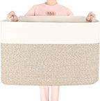 MINTWOOD Design 112L Extra Large Blanket Basket Holder Living Room, 25"x17"x16" Rectangle Rope Woven Storage Basket with Hand