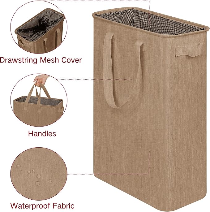 efluky Slim Laundry Basket, Narrow Laundry Hamper with Handles, Collapsible Dirty Clothes Hamper, Tall Laundry Bin for Laundr