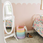 OrganiHaus Large Rainbow Woven Laundry Basket w/Handles 52L, Decorative Toy Storage Bin for Nursery, Colorful Blanket Basket 
