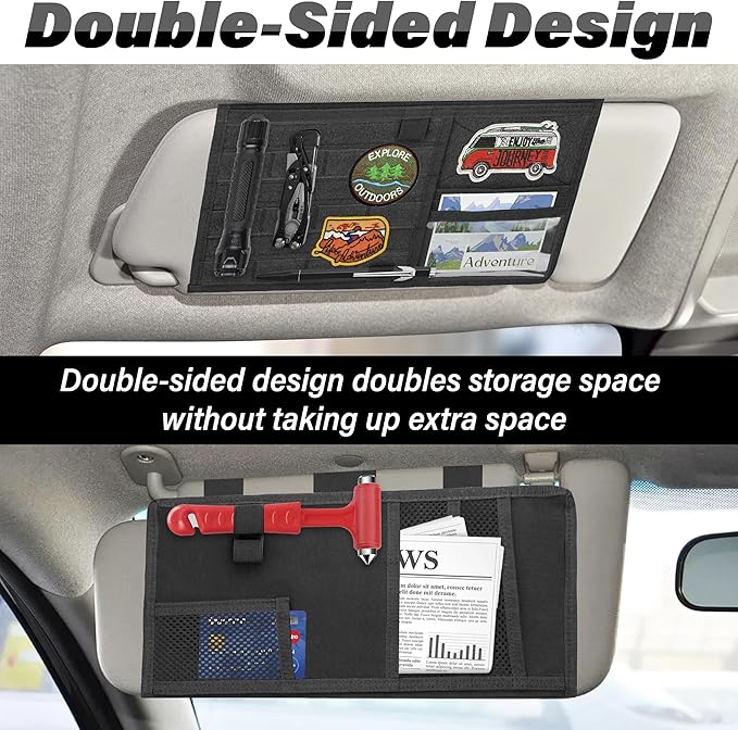 Tactical Visor Organizer, Car Visor Organizer, Sunvisor Organizers, Tactical Visors Cover Molle Webbing, Truck Accessories for Men, Car Sunshade Storage Pouch (Black)