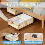 Under Bed Storage Containers with Wheels, Larger Bamboo Wood Under Furniture Storage Containers with Dust Bags，Rolling for Sh