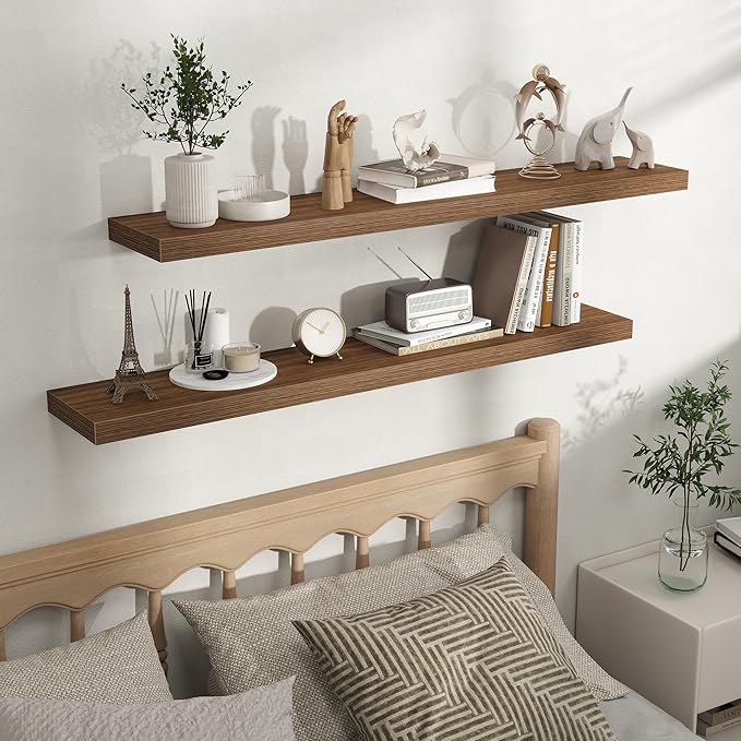 Fun Memories Rustic Wood Floating Shelves for Wall, Space-Saving Wall Mounted Shelves for Bathroom, Bedroom, Living Room and 