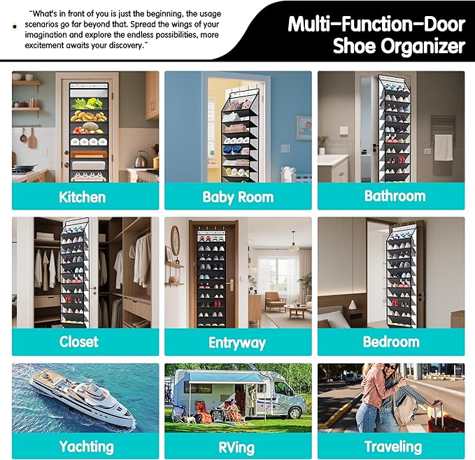 Kotkn 10 Tier Hanging Shoe Rack - Heavy Duty Behind The Door Hanging Shoe Rack, Sturdy Oxford Cloth, 20+ Pairs Over The Door 