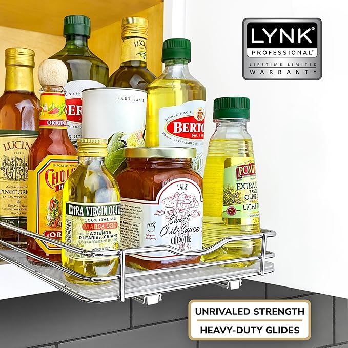 LYNK PROFESSIONAL® Pull Out Spice Organization for Cabinets - 8-3/8 inch Wide – Spice Rack for Inside Cabinets, Slide Out Spi