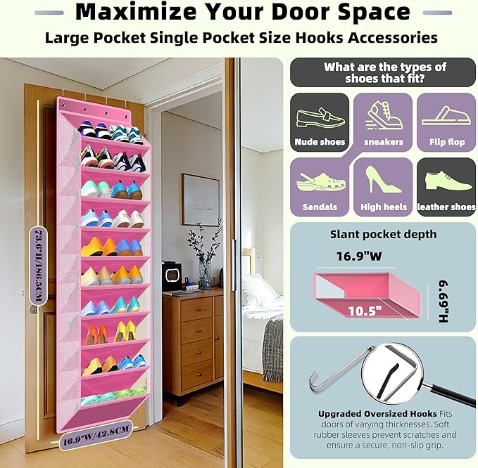 PAULONE 10-Pocket Multi-Use Over the Door Organizer, Heavy Duty 95lbs Capacity with Breathable Mesh, Versatile Hanging Storag