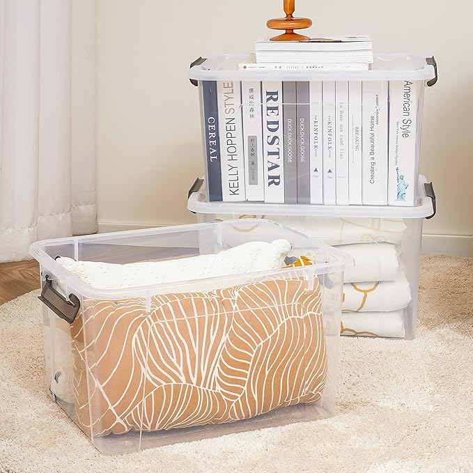 Citylife 69 QT Plastic Storage Bins with Latching Lids Stackable Storage Containers for Organizing Large Clear Storage Box fo