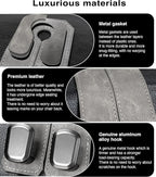 Car Purse Holder - Luxurious Leather, 4PCS Headrest Hooks with 100% Metal Hangers for Seat, Multifunctional Car Bag Hooks, Grey