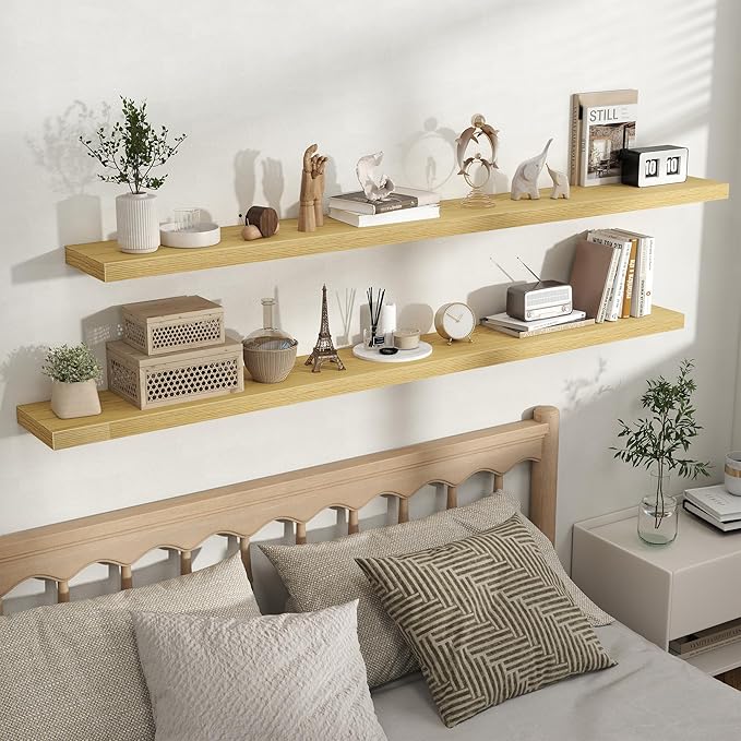 Fun Memories Rustic Wood Floating Shelves for Wall, Space-Saving Wall Mounted Shelves for Bathroom, Bedroom, Living Room and 