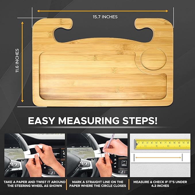 EcoNour 2 in 1 Car Steering Wheel Desk | Lap Desk for Convenient Working | Bamboo Trays for Eating | Interior Accessories for Truck Drivers | Lightweight Wooden Tray with Easy Storage