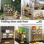 BMOSU 3-Tier Bamboo Extended Shoe Rack Premium Stackable Shoe Shelf Storage Organizer for Hallway Closet Living Room Entryway