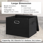 Graciadeco Large 17" 36 Quart Collapsible Stackable Storage Bins with Lids, 5 Packs Black Linen Fabric Closet Boxes with Lids