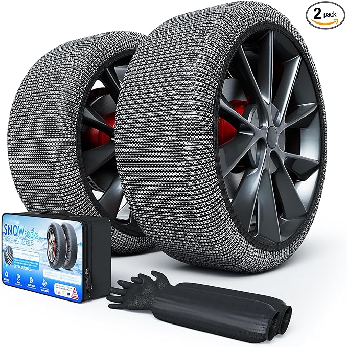 Snow Socks for Tires, Winter Traction Alternative to Snow Chains, Emergency Anti-Slip Tire Covers for Cars/SUVs/Trucks, Reusa