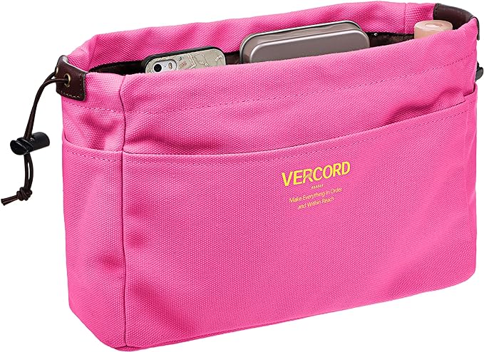 Vercord Canvas Handbag Organizers, Sturdy Purse Insert Organizer Bag in Bag, 10 Pockets Rose Large