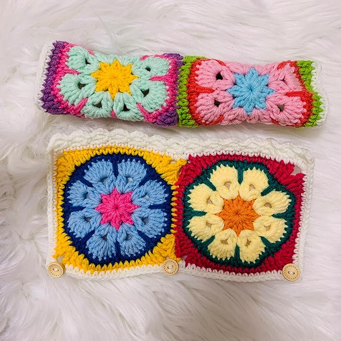 Handmade Crochet Steering Wheel Cover, Galsang Flower Flower. (Steering Wheel Cover + 2 Seat Belt Cover)