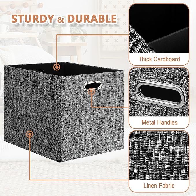 Posprica 13x15x13in Collapsible Storage Bins, Fabric Foldable Cube Storage Boxes, Decorative Storage Baskets Organizer for IK