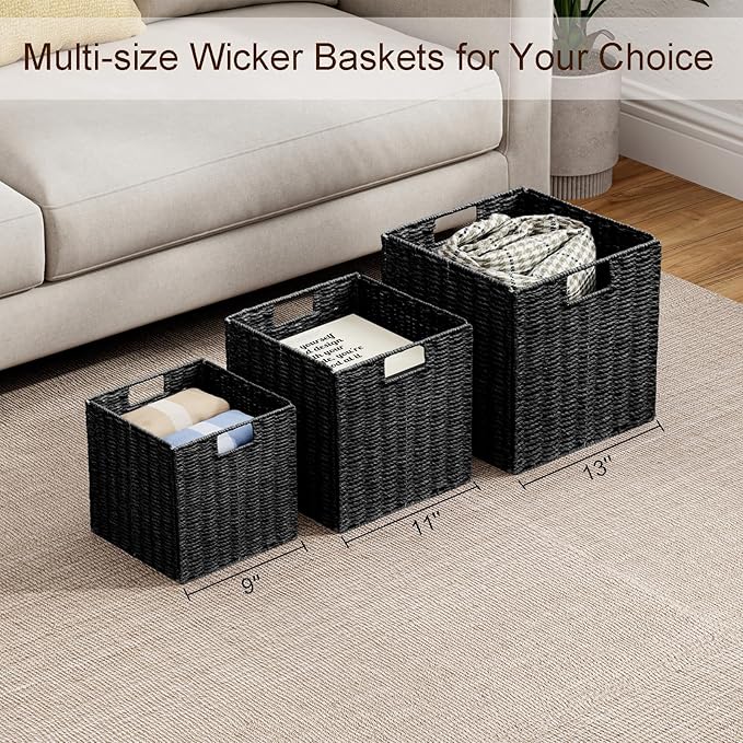 Vagusicc Storage Basket, Set of 2 Hand-Woven Storage Baskets for Organizing with Handles, Foldable Cube Storage Baskets Bins 