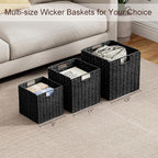 Vagusicc Storage Basket, Set of 2 Hand-Woven Storage Baskets for Organizing with Handles, Foldable Cube Storage Baskets Bins 