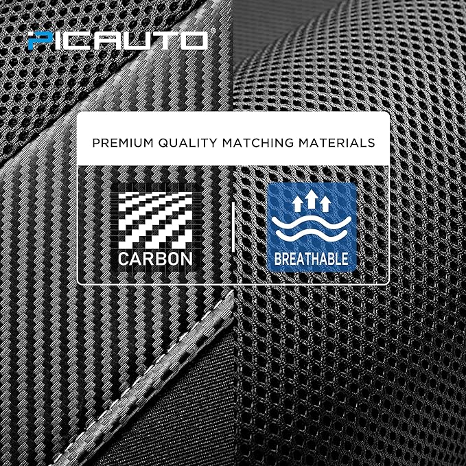 PIC AUTO Car Seat Covers, High-Back Full Set Automotive Seat Covers, Front and Rear Bench - Sports Carbon Fiber Mesh Design, 