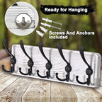 Dseap Coat Rack Wall Mounted - 5 Tri Hooks, Heavy Duty, Wooden Wall Coat Hanger Coat Hook for Clothes Hat Jacket Clothing, Wh
