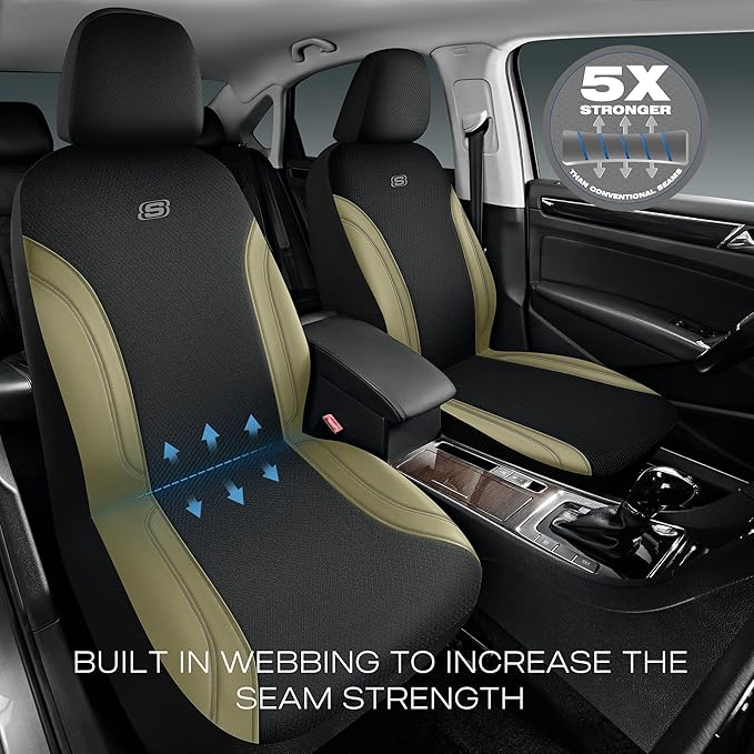 Skechers Car Seat Covers, Work Leather Seat Covers 5-Times Stronger Built-in Webbing,Oxford Fabric Seat Cover Full Sets, Airb