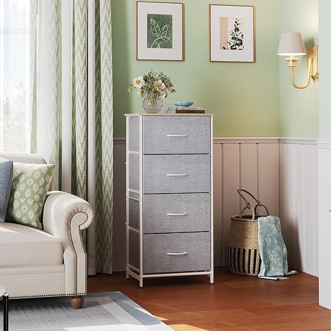 WLIVE 4 Drawers Dresser for Bedroom, Light Grey Fabric Clothes Storage Organizer Unit, Dresser for Hallway, Entryway, Closets