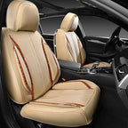CAR PASS Beige Leather Car Seat Covers, Breathable Waterproof Nappa Automotive Seat Covers Full Set, Anti-Slip Driver Seat Cu