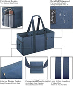 Finnhomy 42L Extra Large Utility Tote Bag, Oxford Fabric Reusable Folding Grocery Bags with Handles and Pockets, 2 Pack