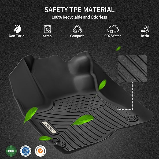 OEDRO Floor Mats for Chrysler Pacifica 2017-2025 2026 (No Hybrid Models), Fit 7 and 8 Passenger Model, 3D Custom All-Weather Protection Full Set TPE Floor Liners