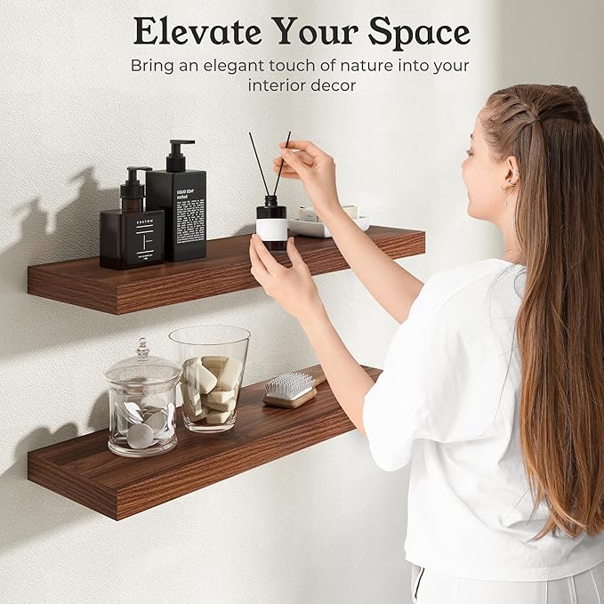 Floating Shelves for Wall, 7.9" Deep Wall Mounted Wood Shelves for Bathroom, Bedroom, Living Room, Kitchen, Hanging Shelf for