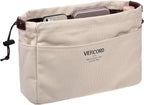 Vercord Canvas Handbag Organizers, Sturdy Purse Insert Organizer Bag in Bag, 10 Pockets Color Beige Large