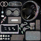 25PCS Bling Car Car Accessories Set,15 Inch Steering Wheel Cover,Shiny License Plate Frame,Center Console Cover and Rearview Mirror Set and Other Car Accessories(Multicolor)
