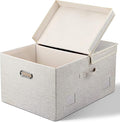 Graciadeco 75 Quart Extra Large Decorative Collapsible Storage Bins with Lids, 1 Pack Beige Stackable Boxes