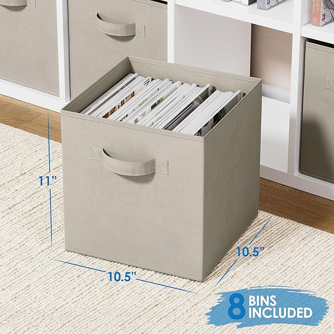 Set of 8 Foldable Fabric Storage Cube Bins | Collapsible Cloth Organizer Baskets Containers | Folding Nursery Closet Drawer |