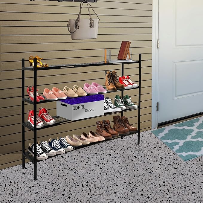Shoe Rack, 4-Tier Long Shoe Rack, Stackable Shoe Storage Organizer Expandable Shoe Shelf Stand, Holds up to 25-30 Pairs of Sh