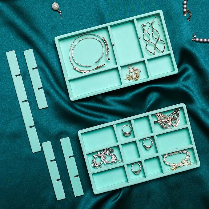 Frebeauty Jewelry Organizer Tray,Stackable Velvet Jewelry Trays,Drawer Inserts Earring Organizer For Women Jewelry Storage Di