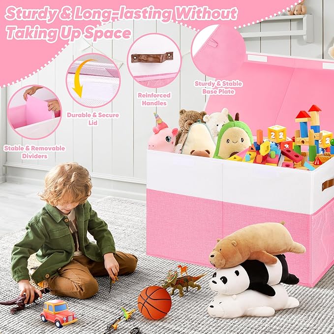 Mabahoo Large Toy Box, Collapsible Sturdy Storage Organize Chest Boxes With Lids, 25"x13"x16" Kids Toy Chest Bin Baskets for 