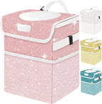 Cute Mini Car Trash Bag with Lid, Glitter Garbage Can Bin Hanging for Back/Front Seat/Console, Waterproof, Leakproof, 2.5 Gallon, Pink Bling Sparkly