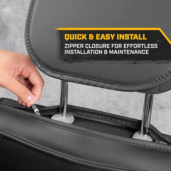 Cat® Edge Deluxe Faux Leather Car Seat Covers – Full Set (2 Front + 1 Rear Bench) – Semi-Custom Universal Fit, Two-Tone Black