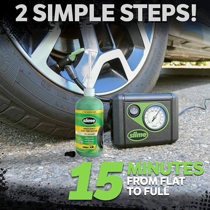 Slime 50107 Flat Tire Puncture Repair, Smart Spair, Emergency Kit For Car Tires, Includes Sealant And Tire Inflator Pump, Sui