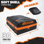 Mockins 30 Cu.Ft. All-Weather Rooftop Cargo Carrier Bag | 60"x43"x20" Soft-Shell Vinyl Roof Cargo Bag for Top of Car, SUV, Truck & Large Vehicles with Accessories | Car Top Carrier Without Roof Rack