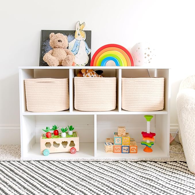 NaturalCozy Storage Cubes 9”x9”x7”Cotton Rope Woven Baskets for Organizing 3-Pack | 9 Inch Cube Storage Bin | Small Basket fo