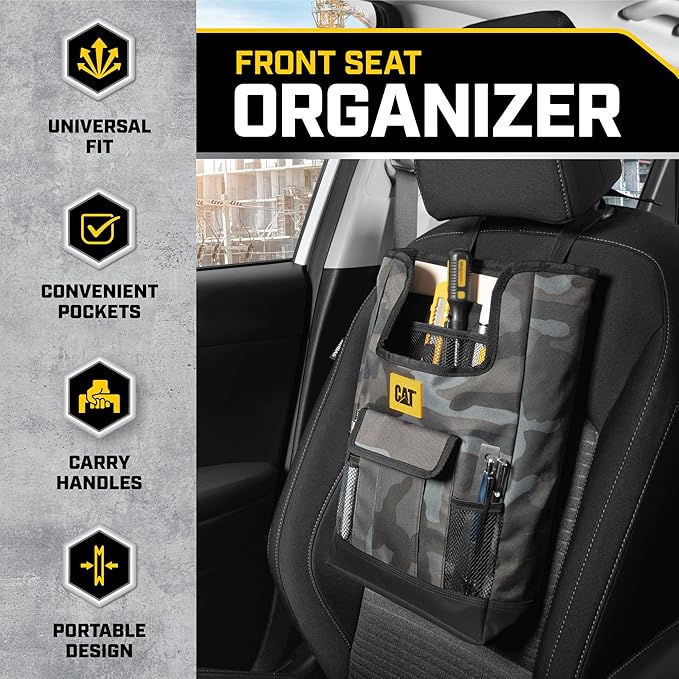 CAT® Car Seat Organizer for Cars Trucks SUVs, Removable Portable On-The-Go, Securely Attaches to Front or Rear Seats, Adjustable Straps, Car Accessories Compact Caddy for Travel Driving - Urban Camo
