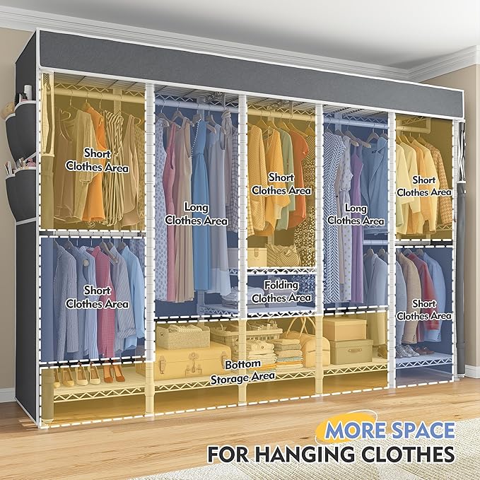 Raybee 90.6" W Extra-Large Clothes Rack with Cover, Freestanding Clothing Racks for Hanging Clothes, Heavy Duty Closet Organi
