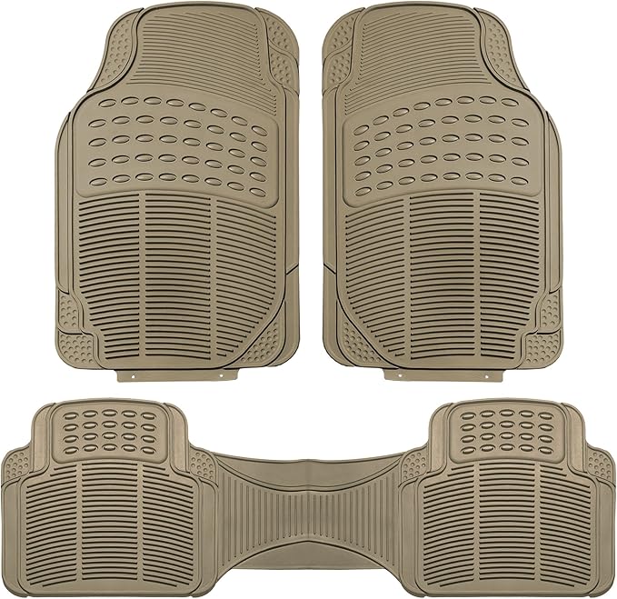 FH Group Car Floor Mats - Heavy-Duty Rubber Floor Mats for Cars, Universal Fit Full Set, Trimmable Automotive Floor Mats, ClimaProof Floor Mats For Most Sedan, SUV, Truck Floor Mats Beige