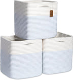 NaturalCozy Storage Cubes 11 Inch Cotton Rope Woven Baskets for Organizing, 3-Pack | Cube Storage Bin | Square Storage Basket